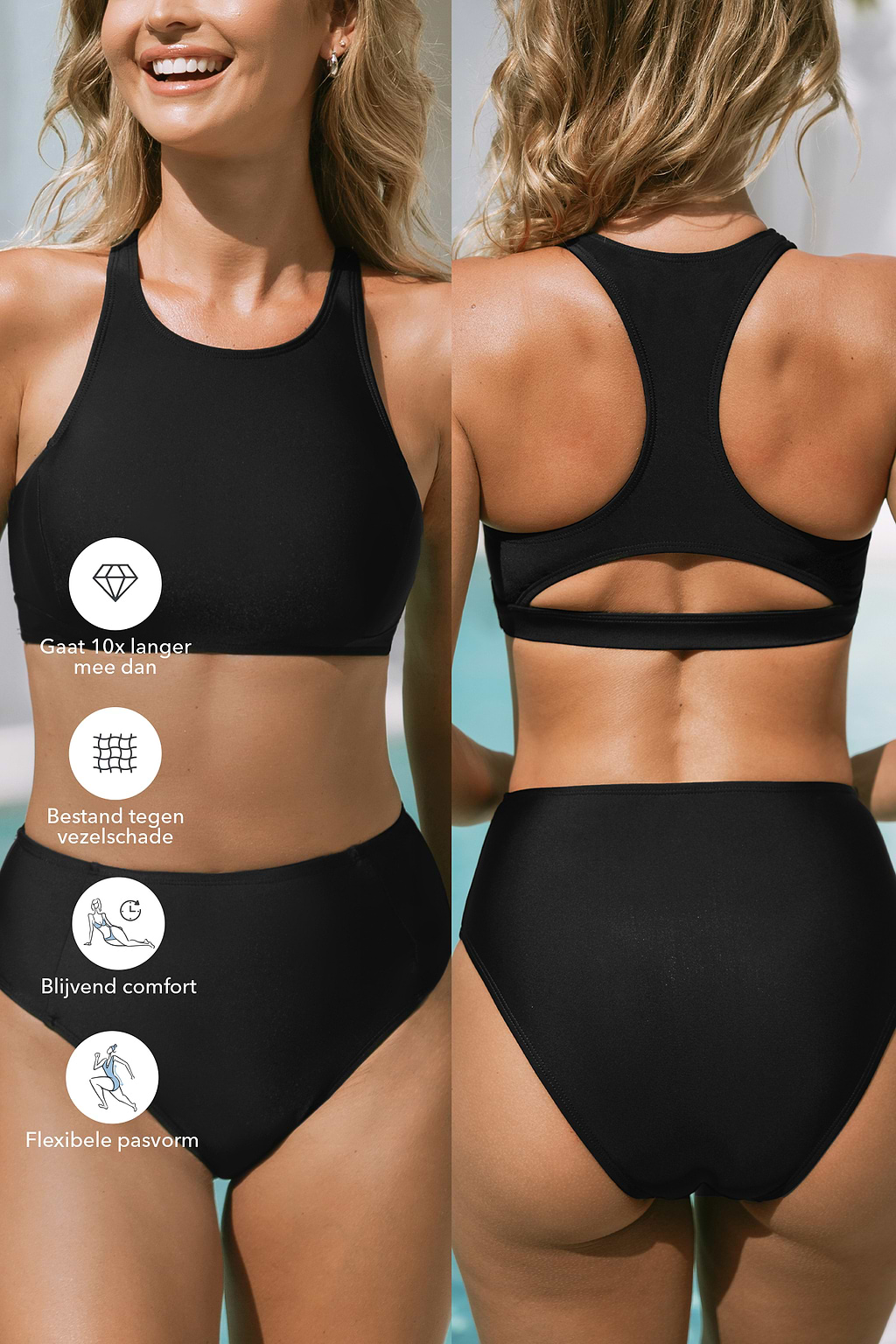 Lycra zwarte sportieve bikini bralette en klassieke broekset