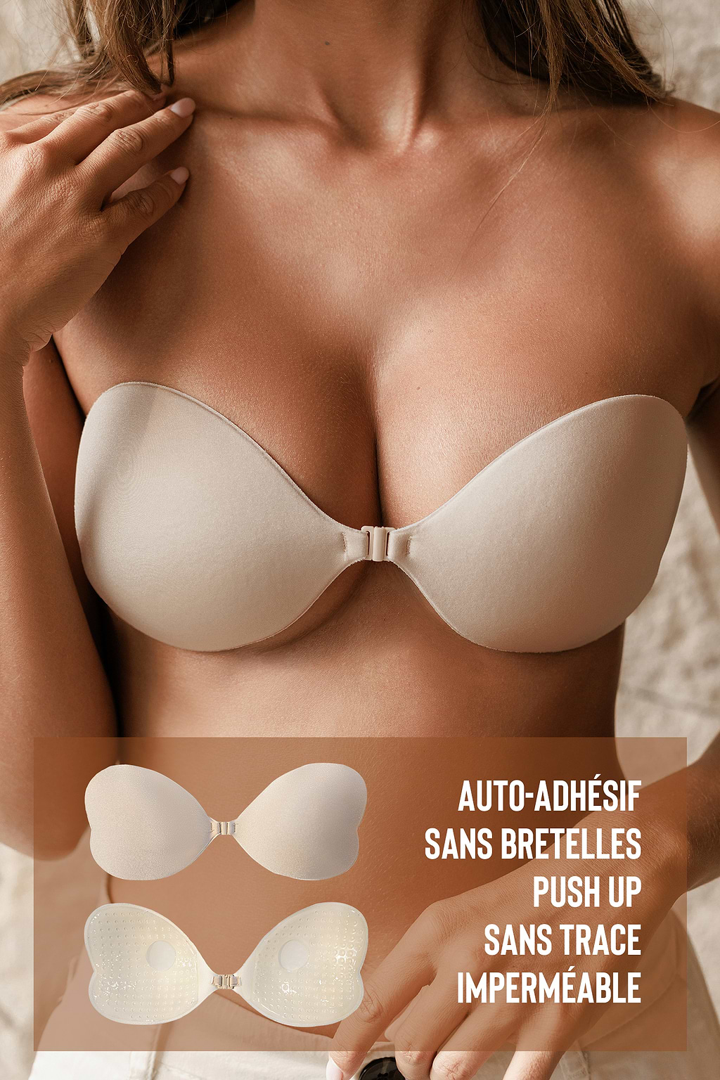 Soutien-gorge adhésif réutilisable à dos nu
