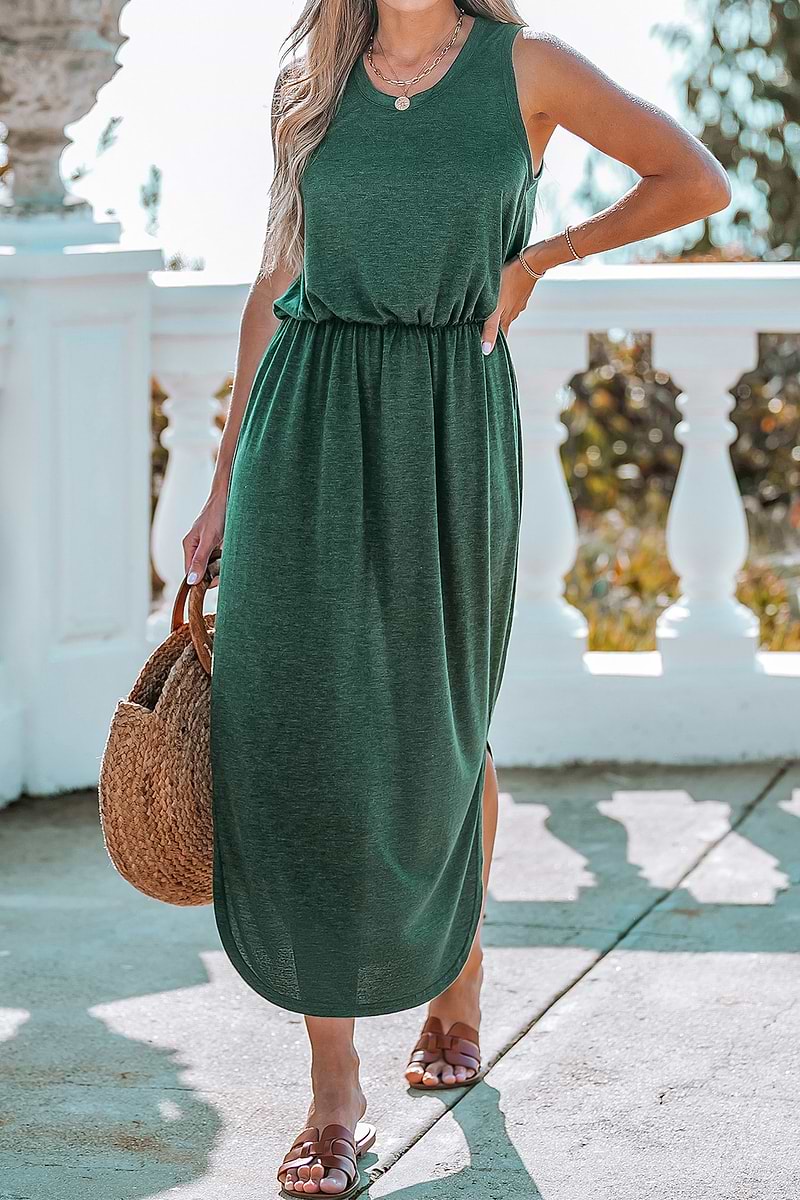Robe maxi fendue sur le côté verte