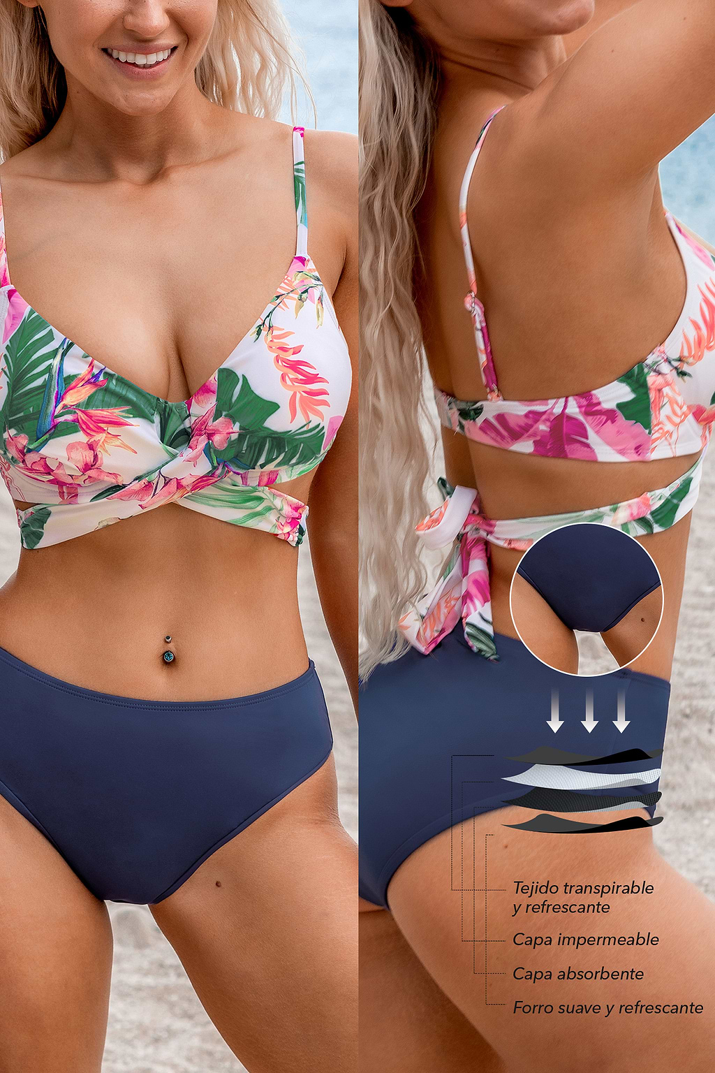 Conjunto de top de bikini con aros y braguitas de talle medio Dream Rainforest Period