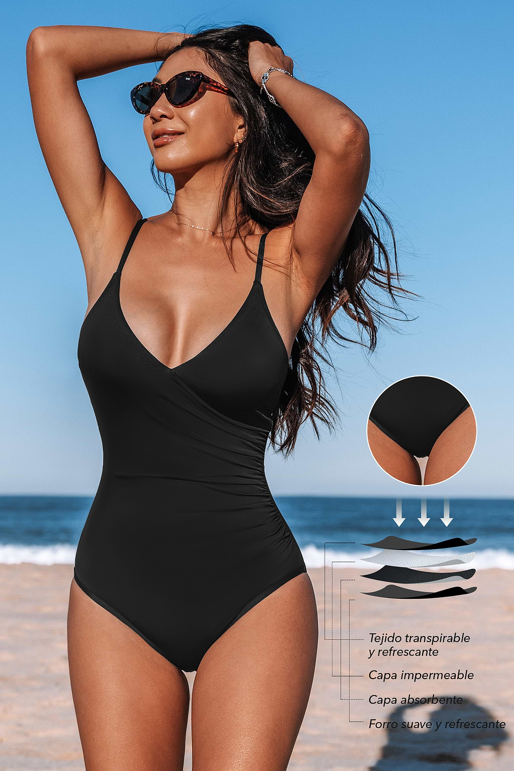 Traje de baño de una pieza con espalda con cordones y sobrepelliz negro de Period