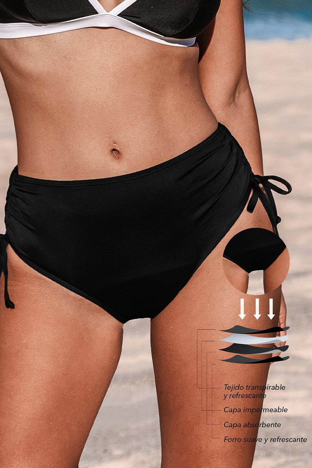 Braguitas de bikini con cordón estándar en negro de Period