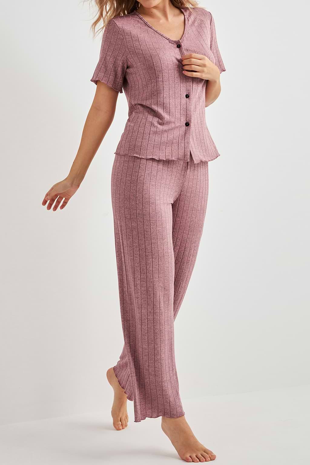 Ensemble pyjama haut et bas en tricot rose
