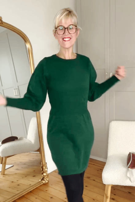 Robe courte à manches blouson en tricot verte