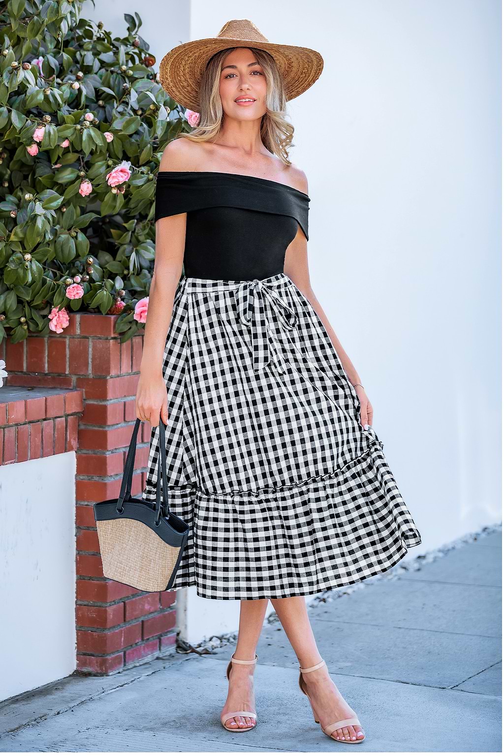 Vintage Look Gingham Midi Dress