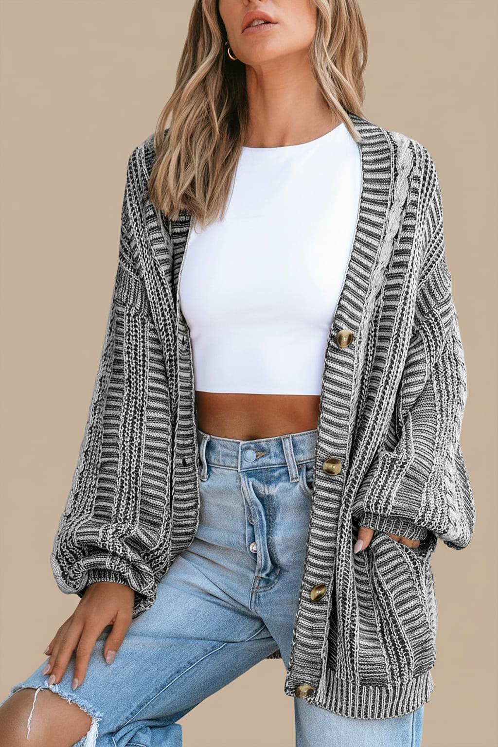 Piano Whisper Cable Knit Cardigan