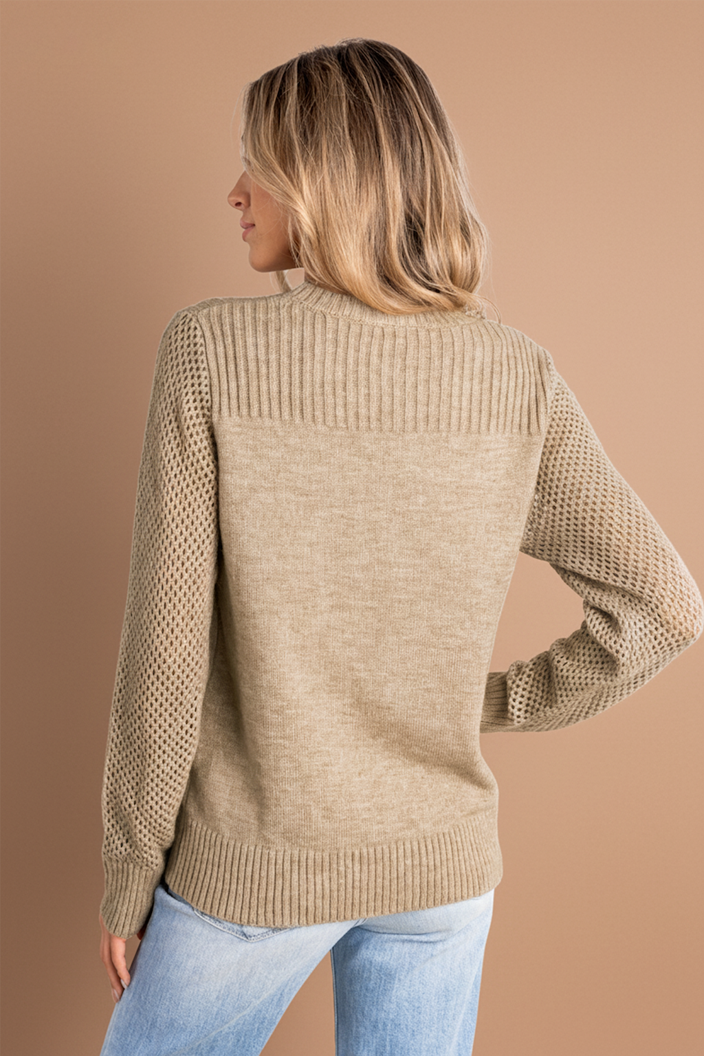 Khaki Round Neck Long Sleeve Knit Jumper