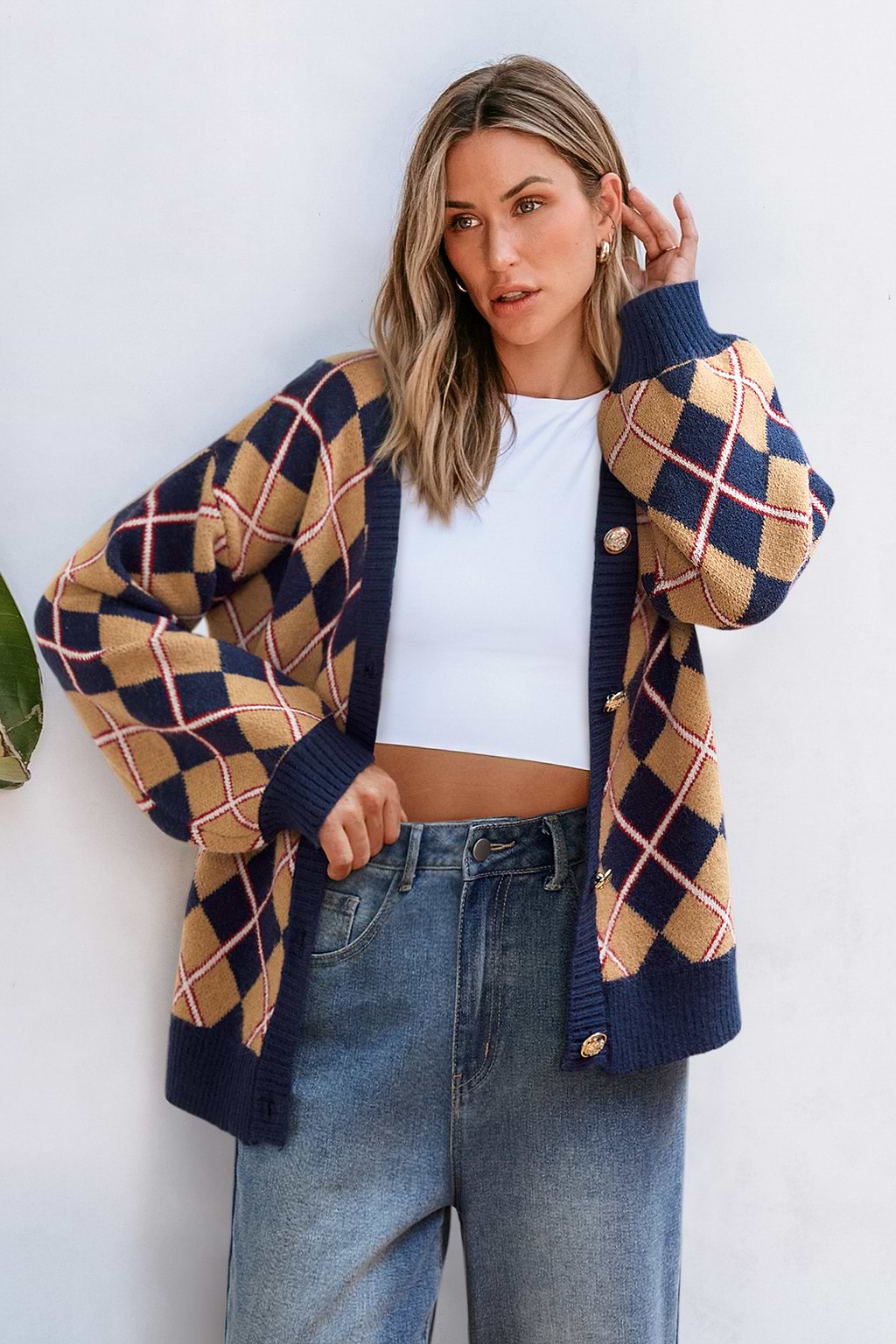 Varsity Vibes Argyle Cardigan