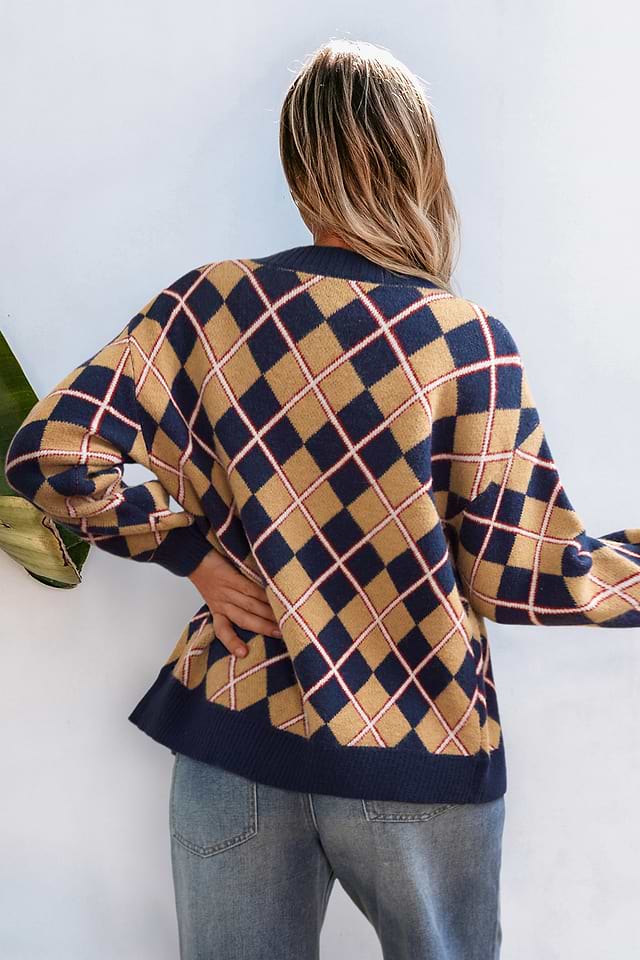 Varsity Vibes Argyle Cardigan