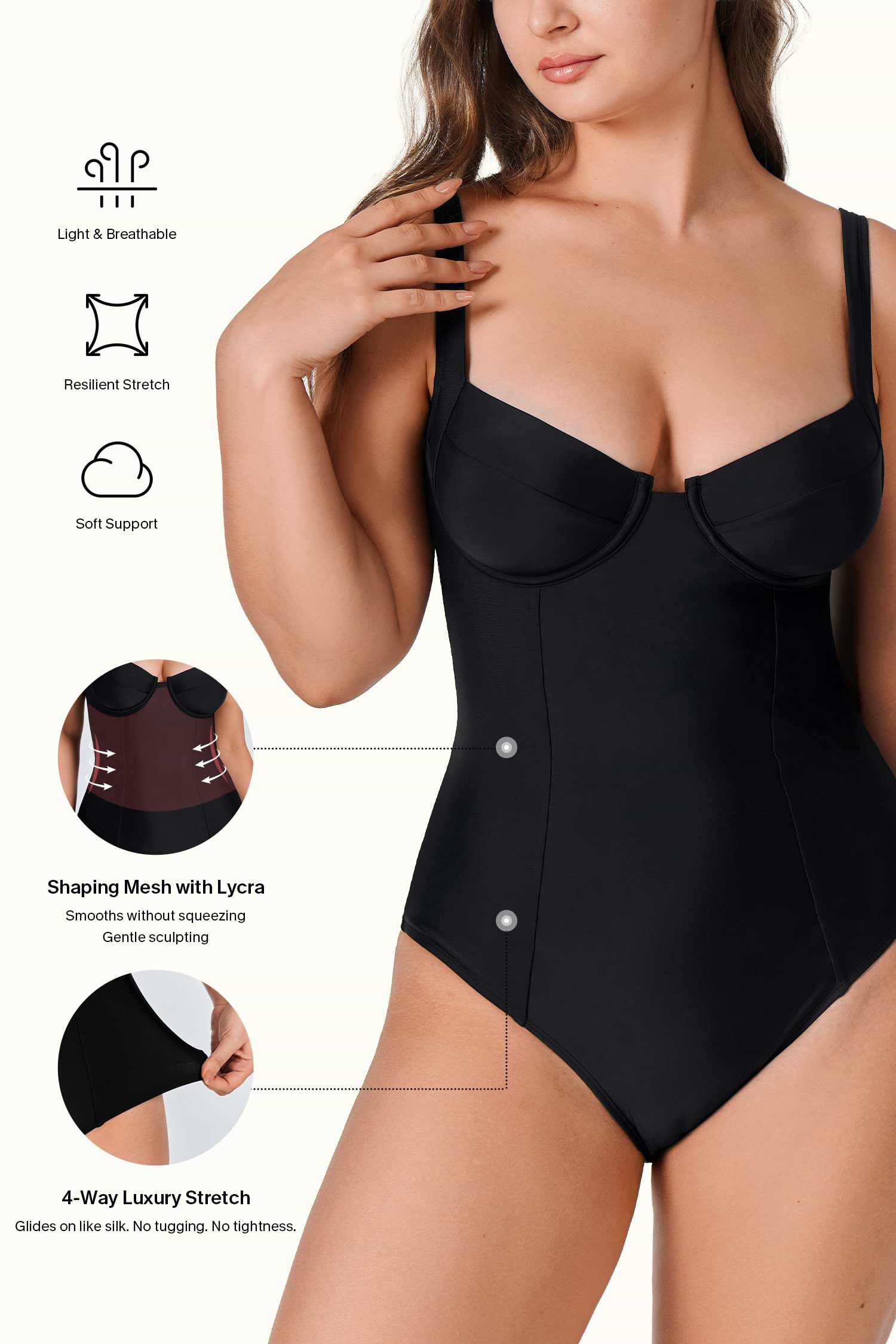 【smash！！ 】CLORE+ Relux All-in-oneブラック Black Sculpting Plunge One Piece Swimsuit with Crossback