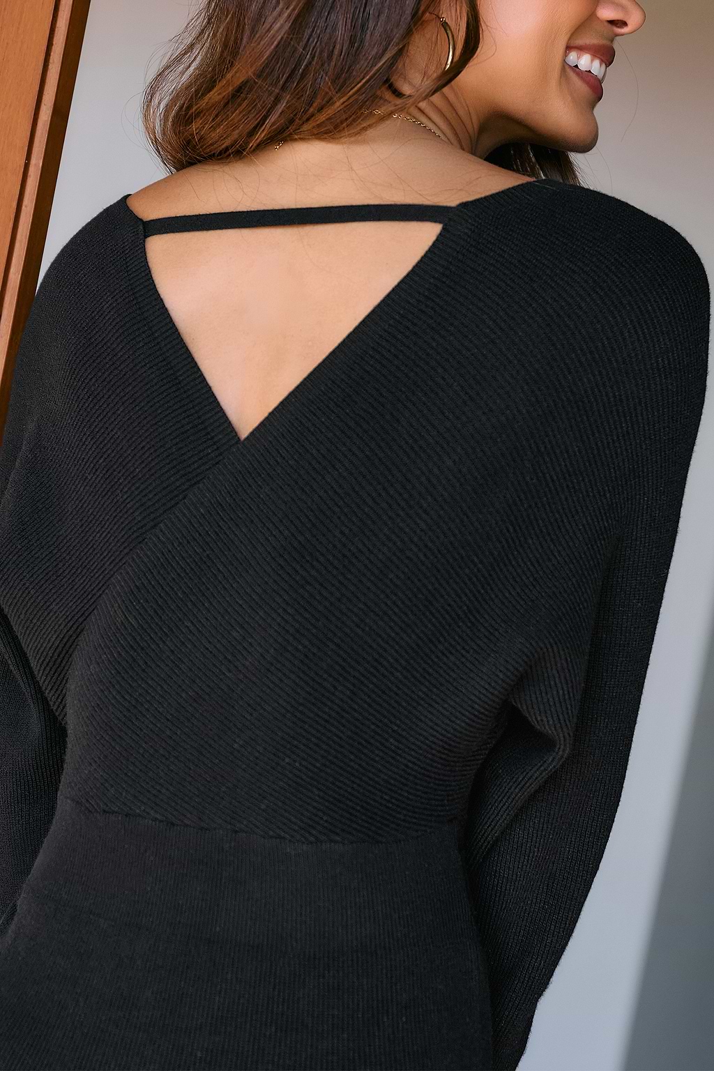 Wrapped Up Black Mini Sweater Dress