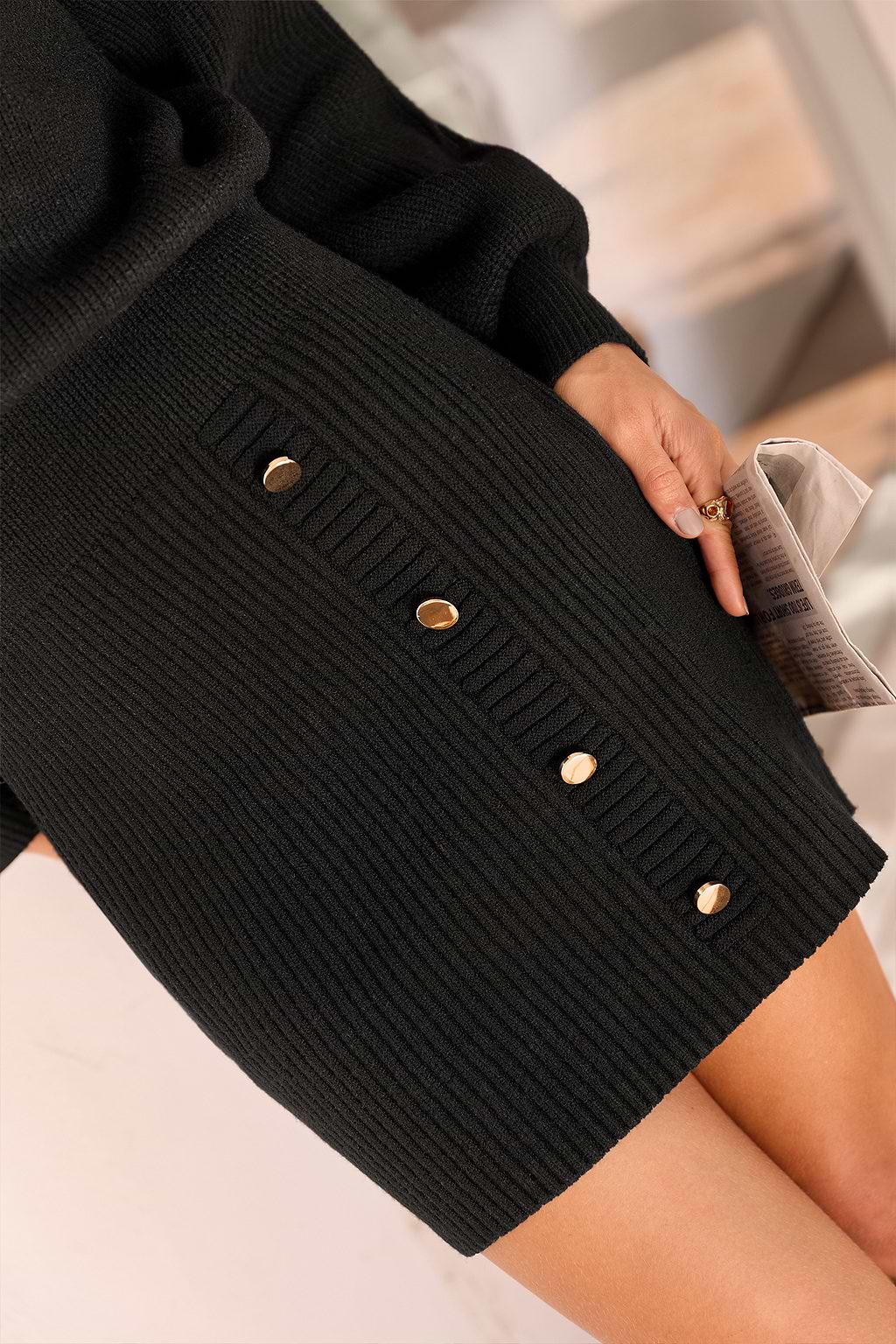 Close Knit Black Mini Sweater Dress