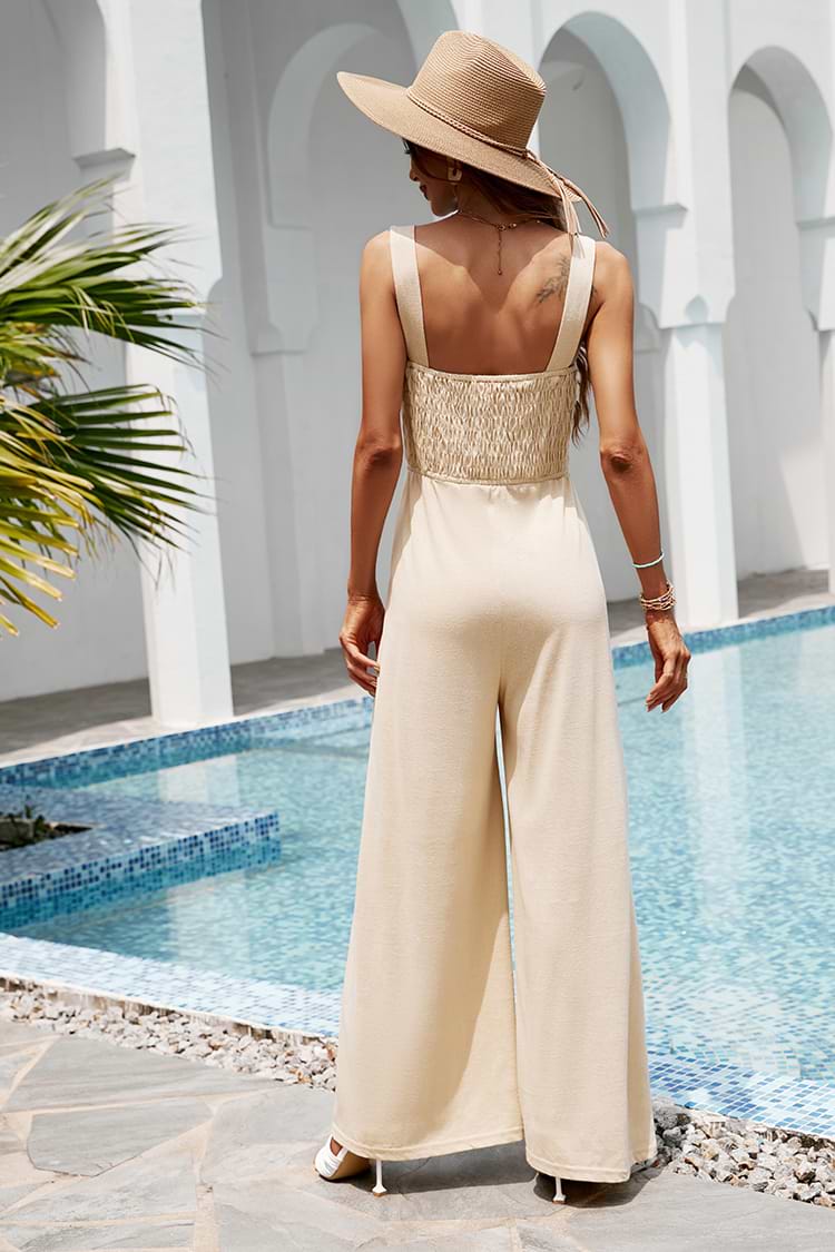 Gesmokter Jumpsuit mit quadratischem Ausschnitt