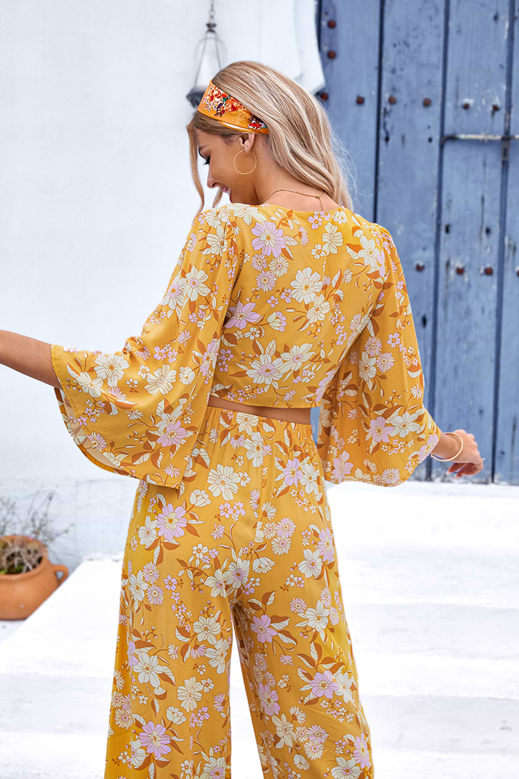 Tief V-Ausschnitt Glockenärmel Elastische Taille Coverup Set