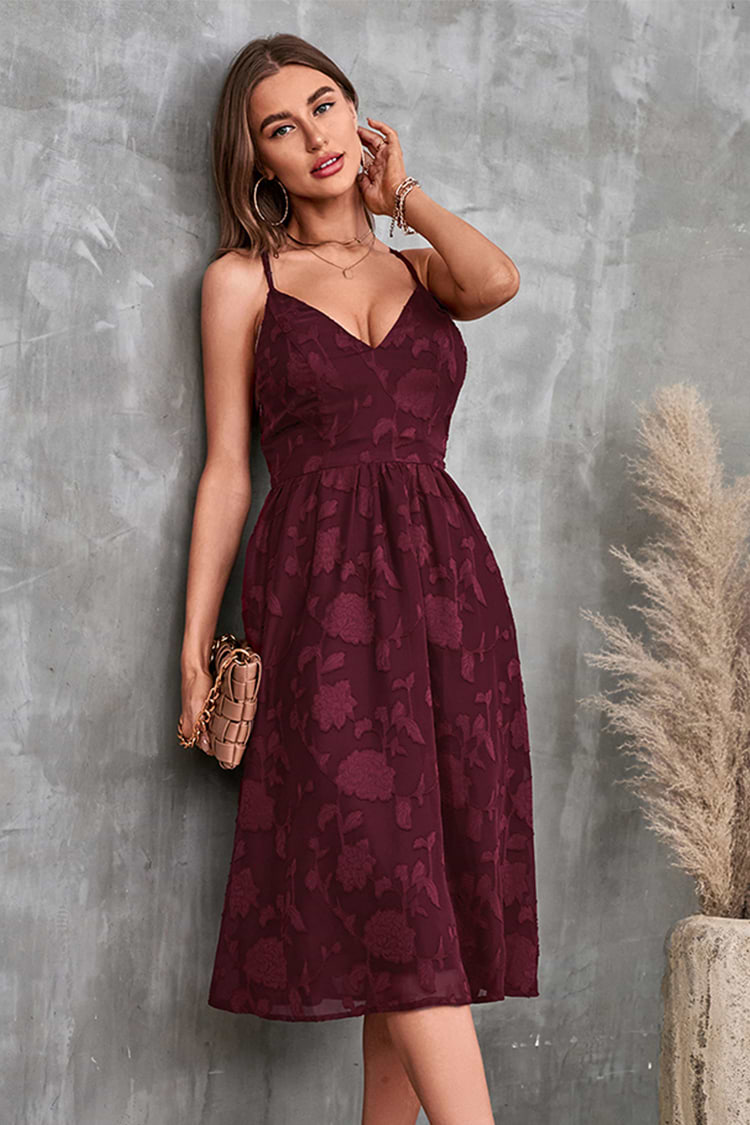 V-Ausschnitt Dünne Träger Rückenfreies Slip Kleid