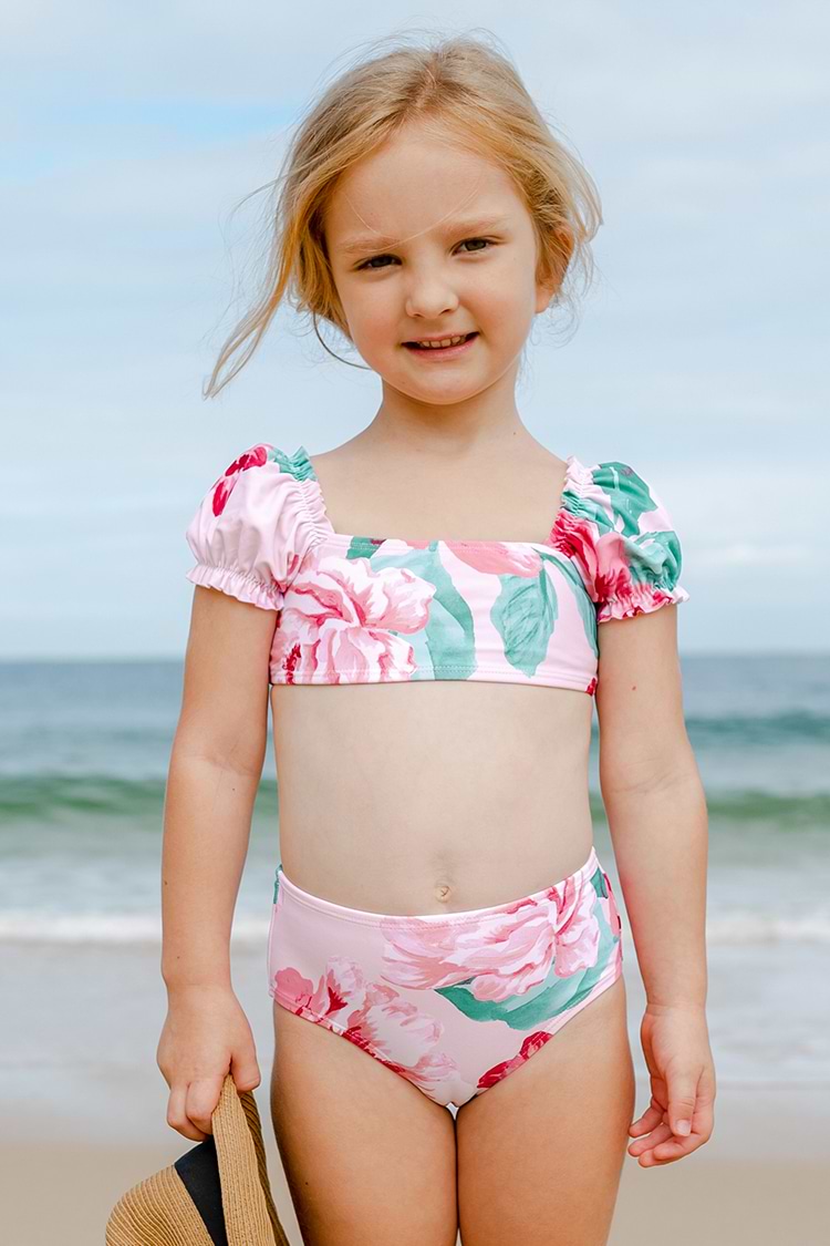 Mädchen Bikini-Neu mit Puffärmel und Merrow Rand