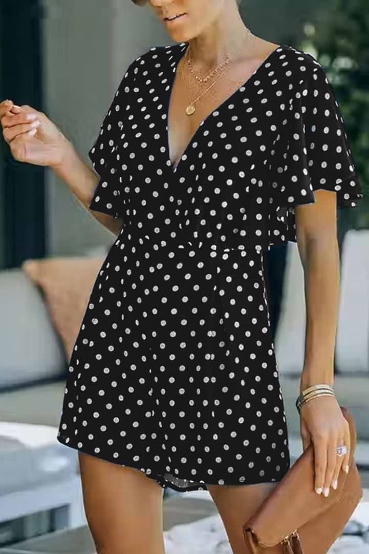 Über dem Knie Lockerer Jumpsuit mit Punktmuster