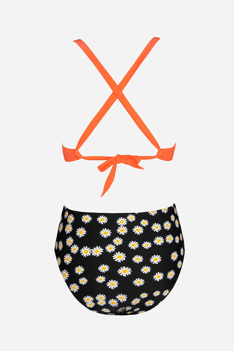 Back Tie Longline Belted and High Waist Bikini Set