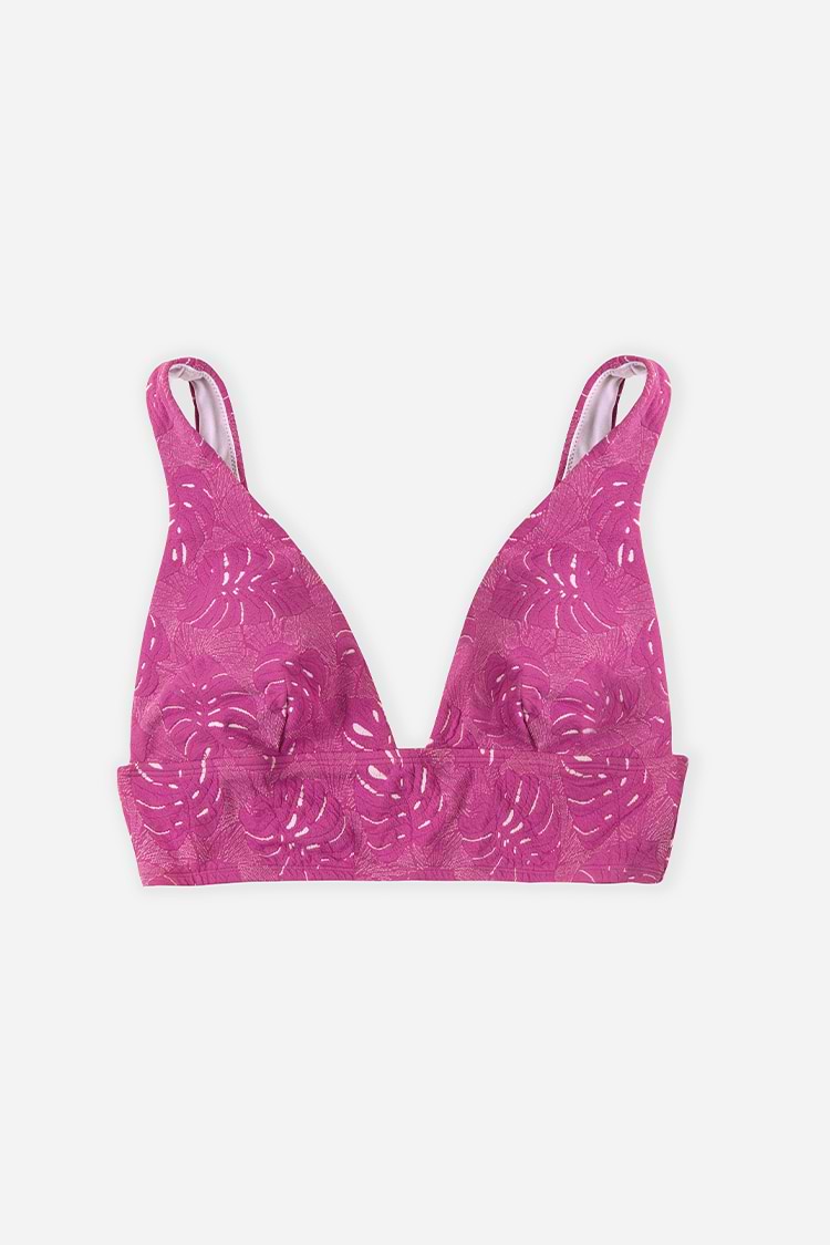 Haut de bikini triangle longline en jacquard tropical