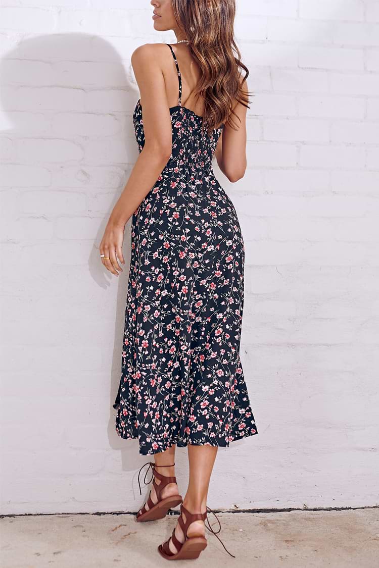 Robe fleurie midi à bretelles