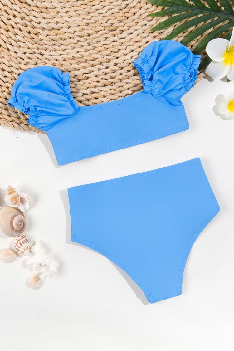 Conjunto de Bikini con Mangas Abullonadas y Borde de Lechuga