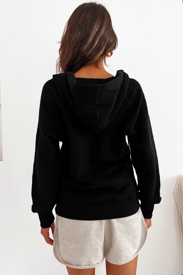 Sweat à capuche noir demi-zip