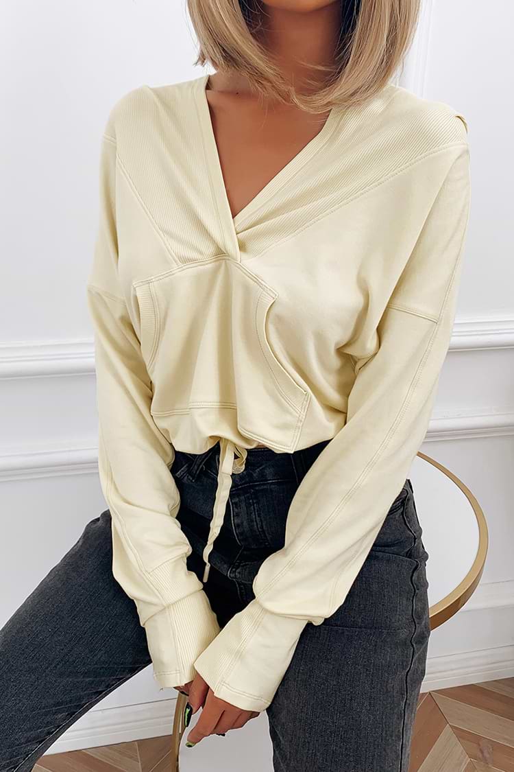 Langarm-Hoodie mit Kordelzug in Beige