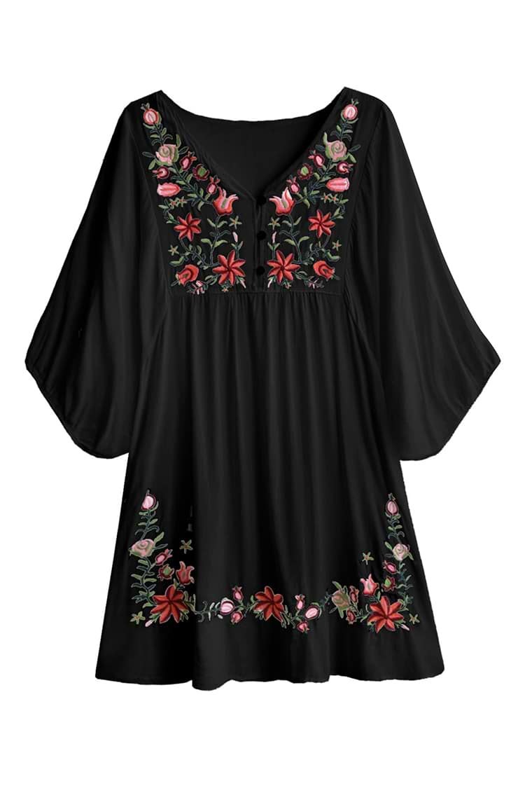 Amity Floral Embroidery Ruching Dress