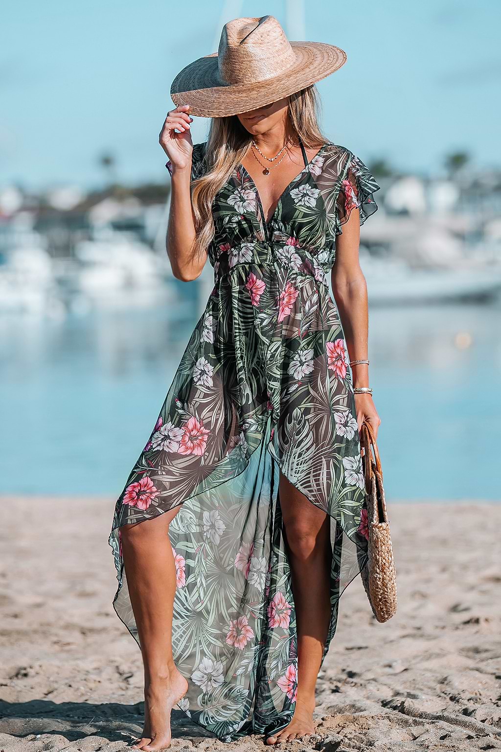 Tropischer Cover-Up Kimono mit Blumenmuster