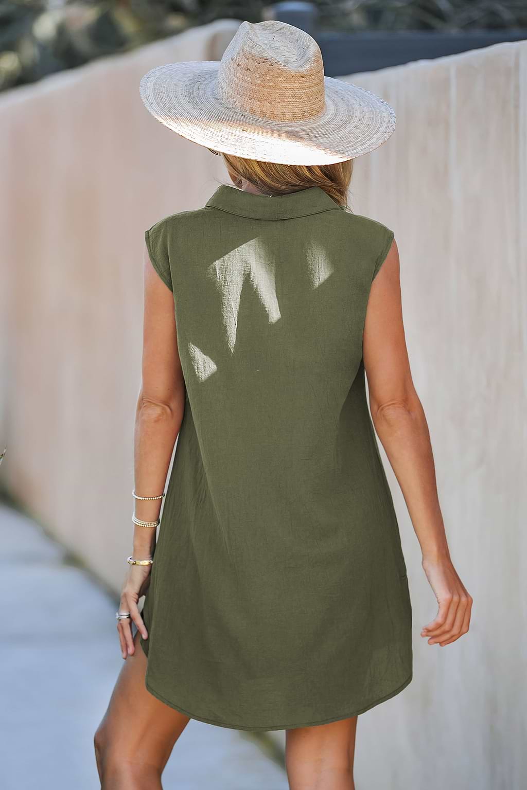 Buttoned Sleeveless Shirt Dress