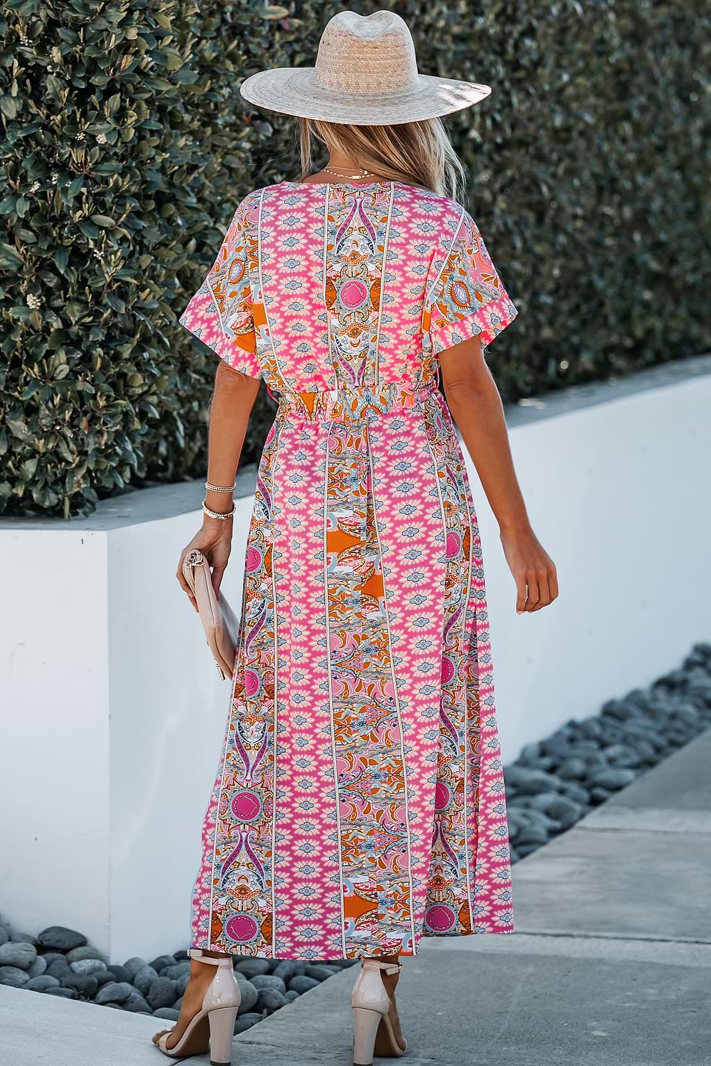 Floral Paisley Print Belted Maxi Dress