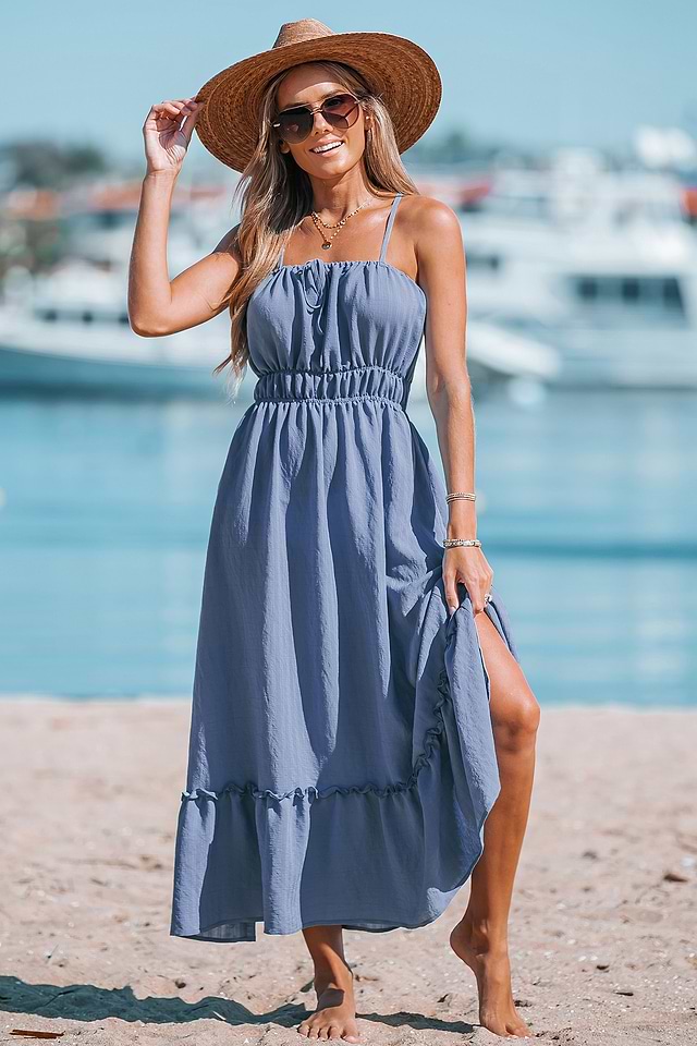 knee length dresses for ladies Full Size Flowy Tie Front Midi Dress with Flutter Sleeves Plus Size Green / 3XL main image 0