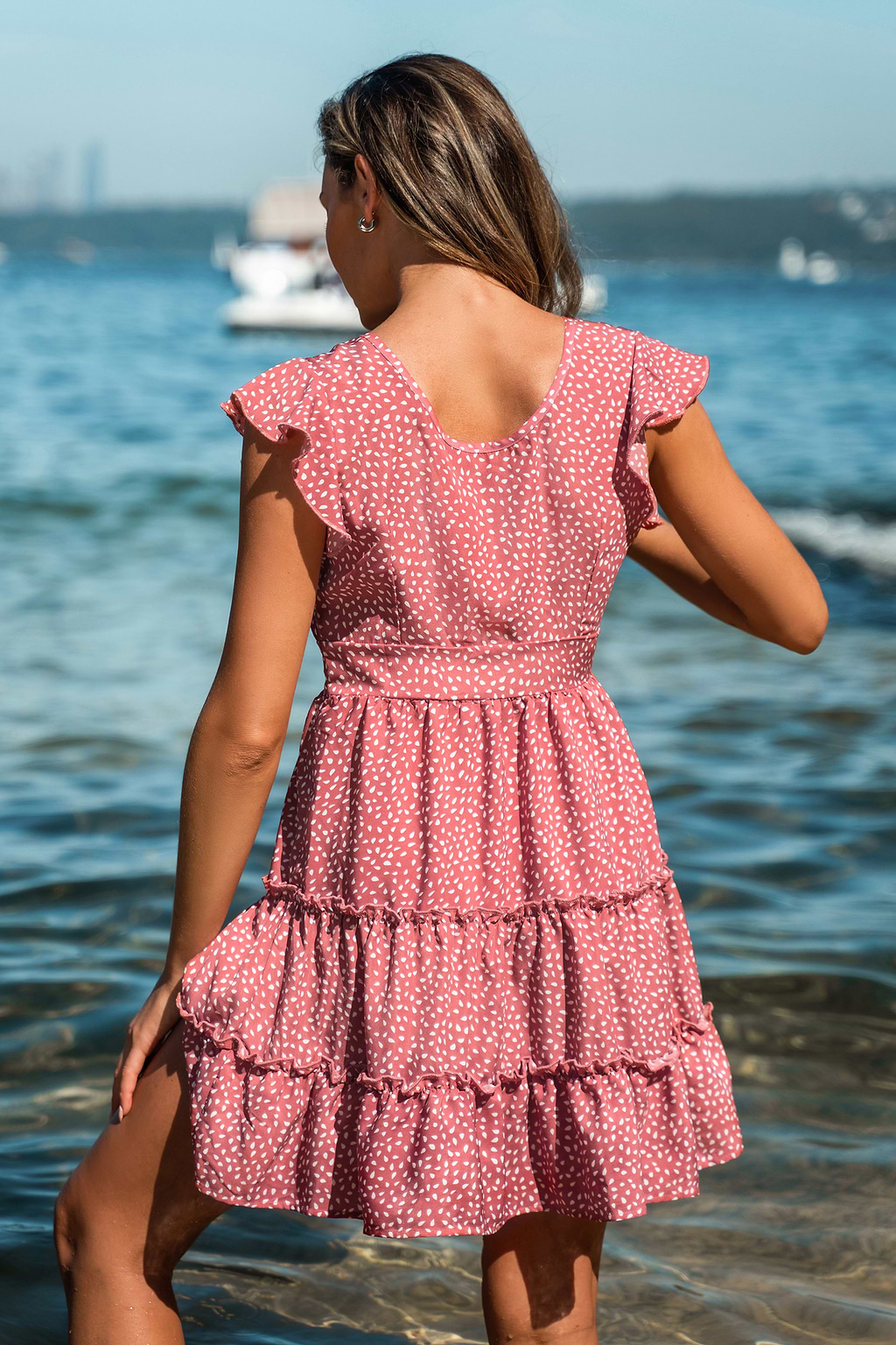 Speckled Print Ruffled Mini Dress
