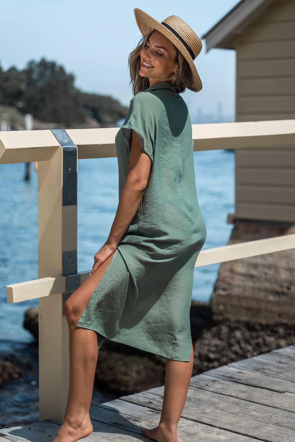 Buttoned Maxi Cover-Up Shirt Dress