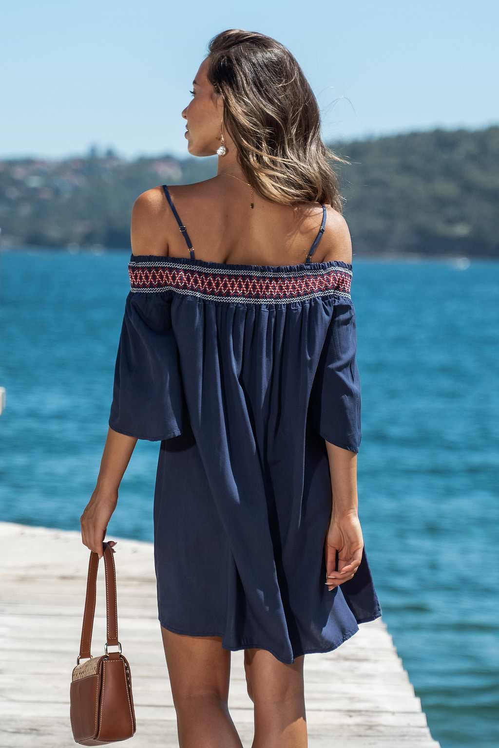 Smocked Lace Open-Shoulder Dress