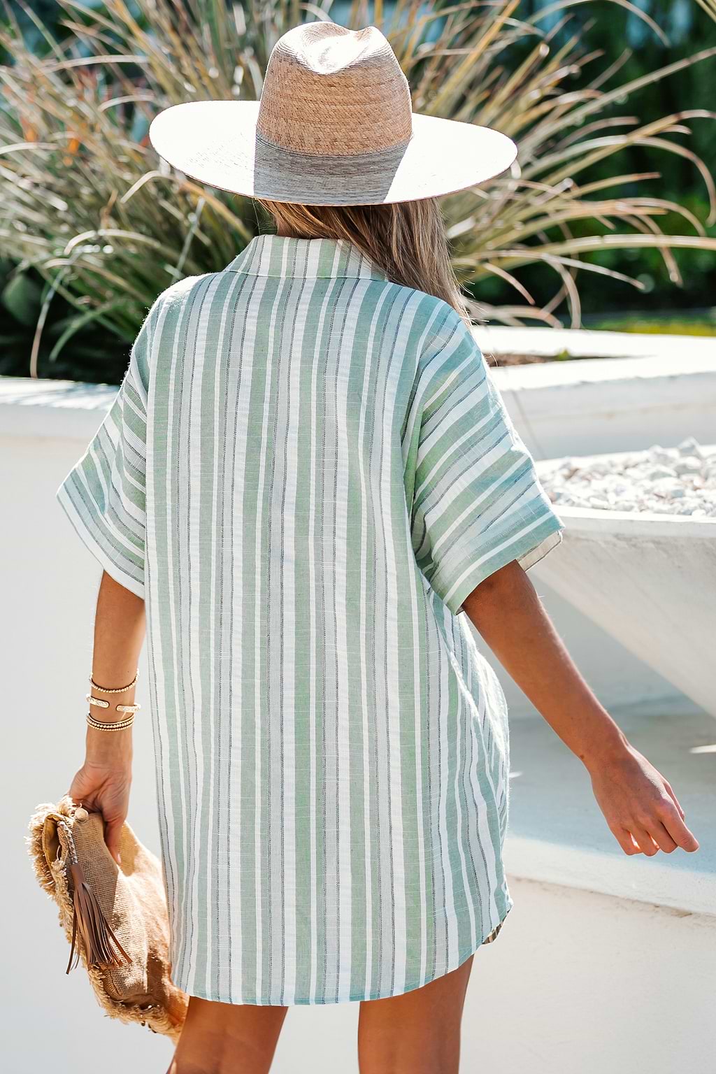 Striped Twist-Front Shirt Dress