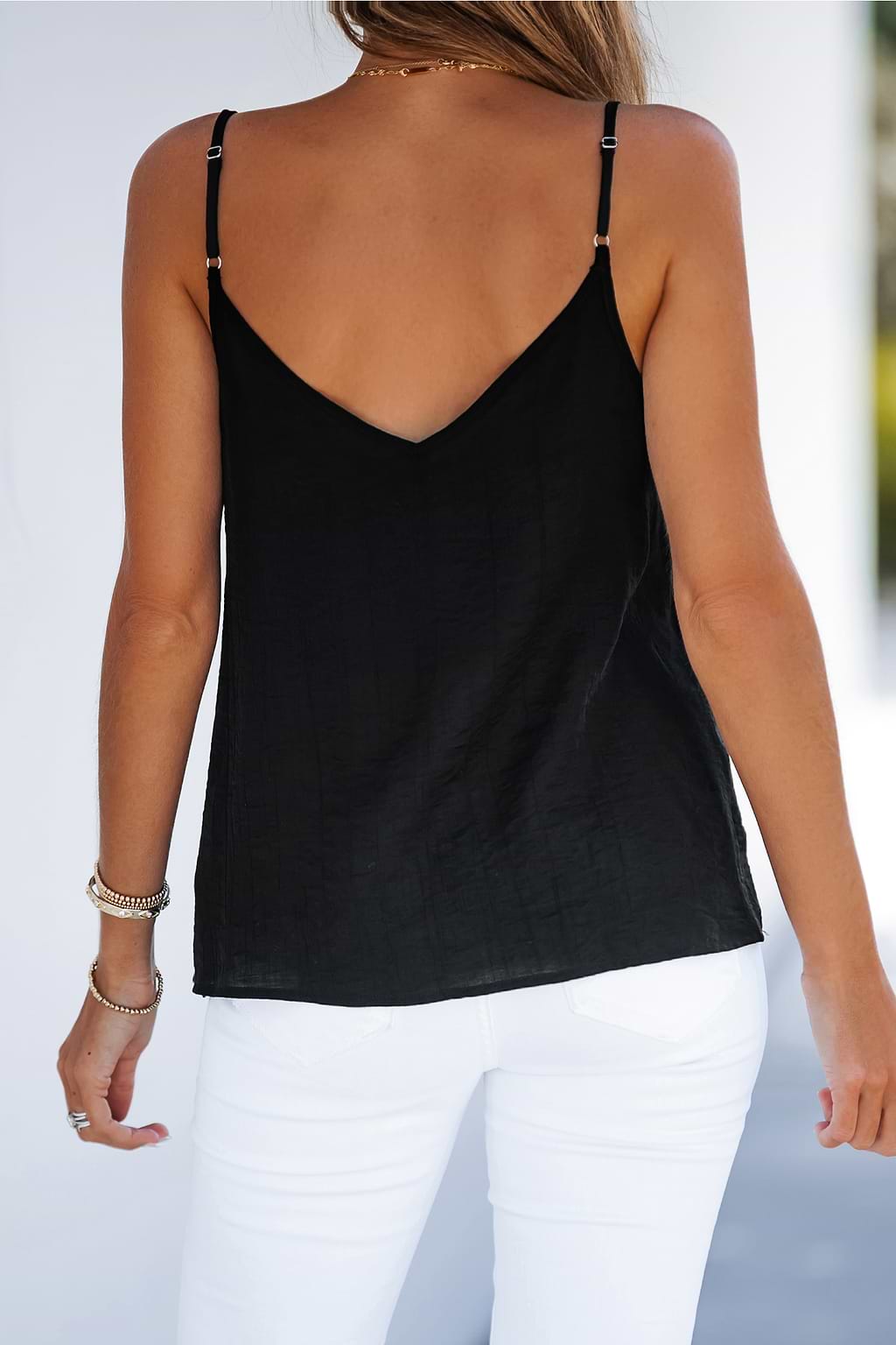 Black Buttoned V-Neck Cami