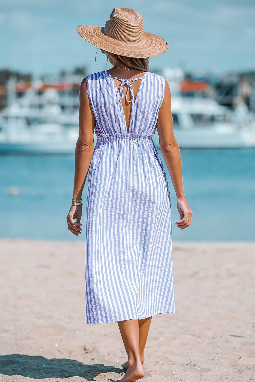 Striped Drawstring Midi Dress