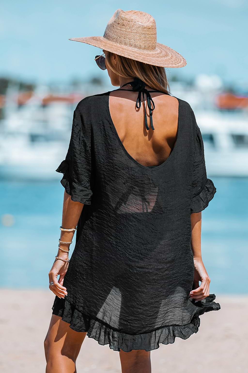 Ruffled Sheer Cover-Up Dress