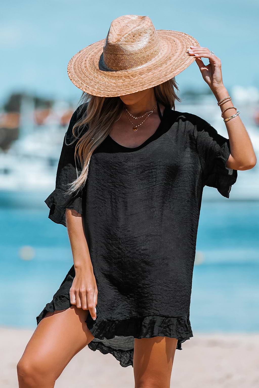 Ruffled Sheer Cover-Up Dress