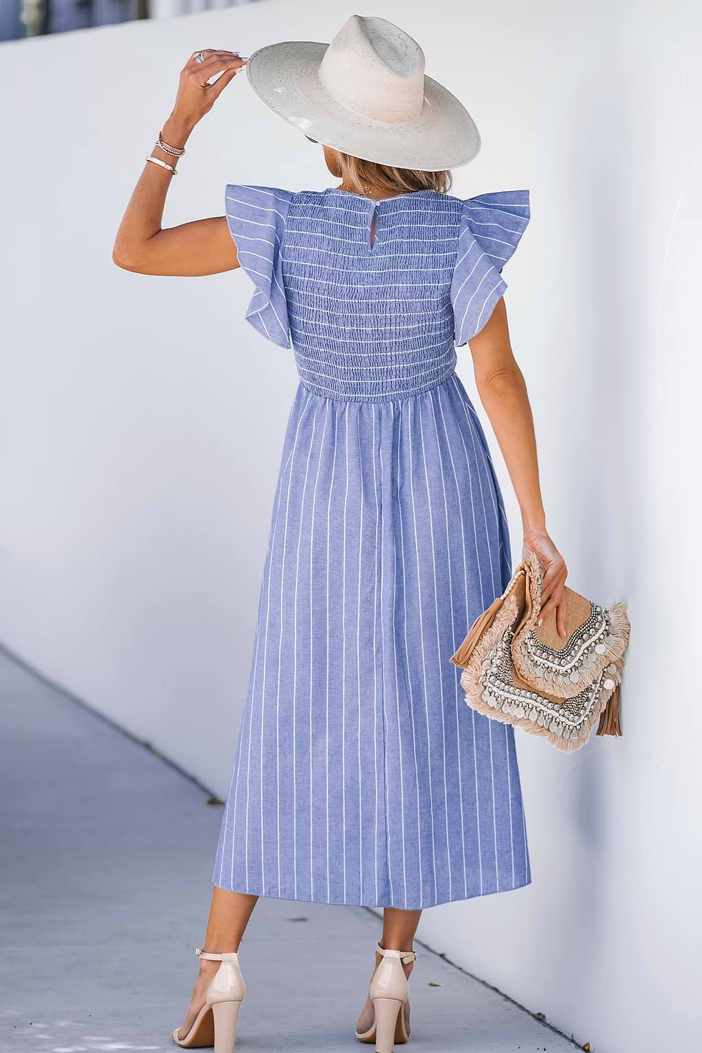 Pinstriped Smocked Maxi Dress