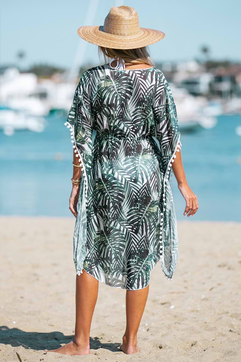 Boho Cover-Up-Kimono mit tropischem Blattdruck