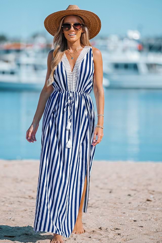 Striped Tassel Tie Maxi Dress