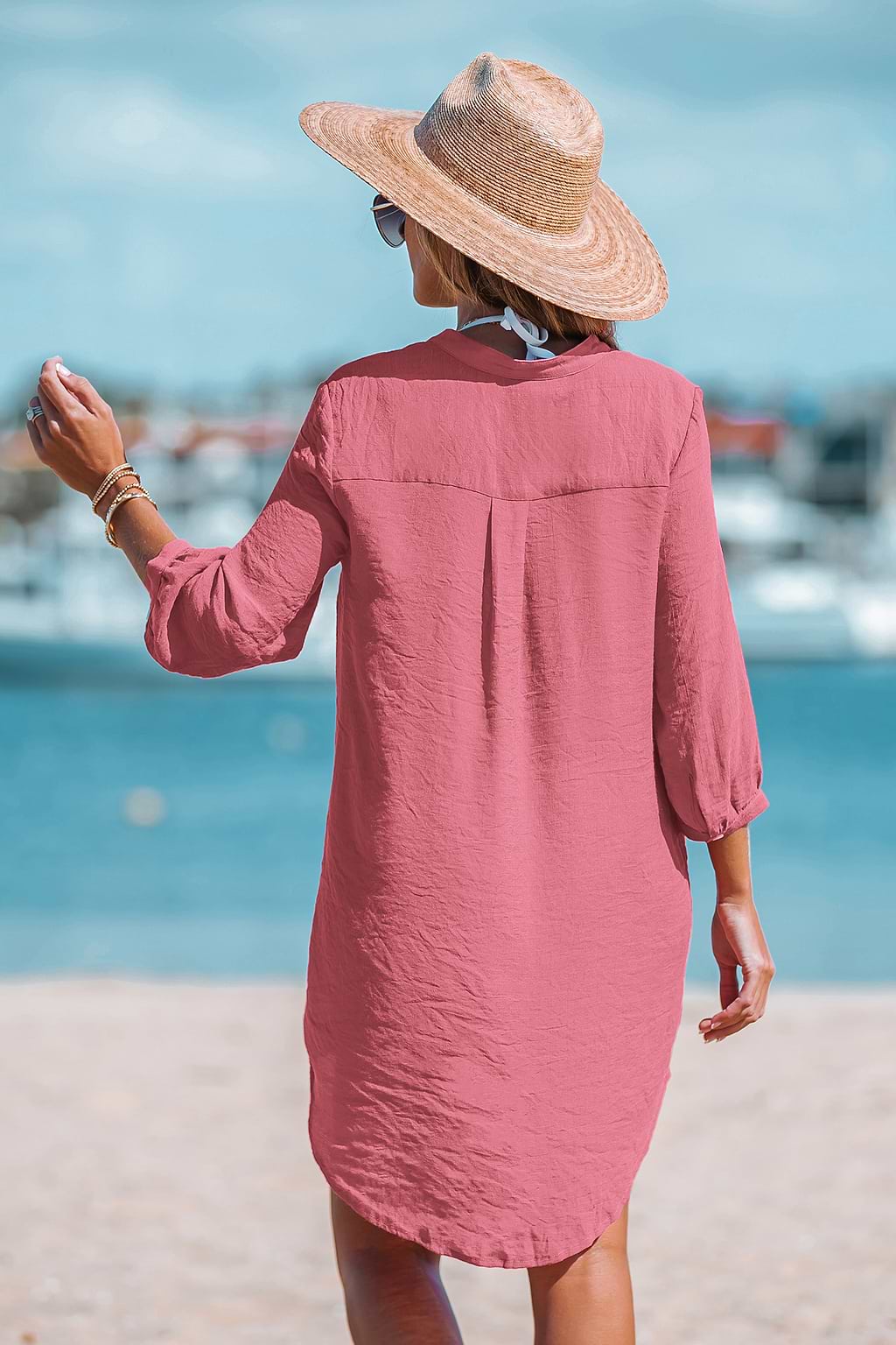 Split Neck Mini Cover-Up Dress