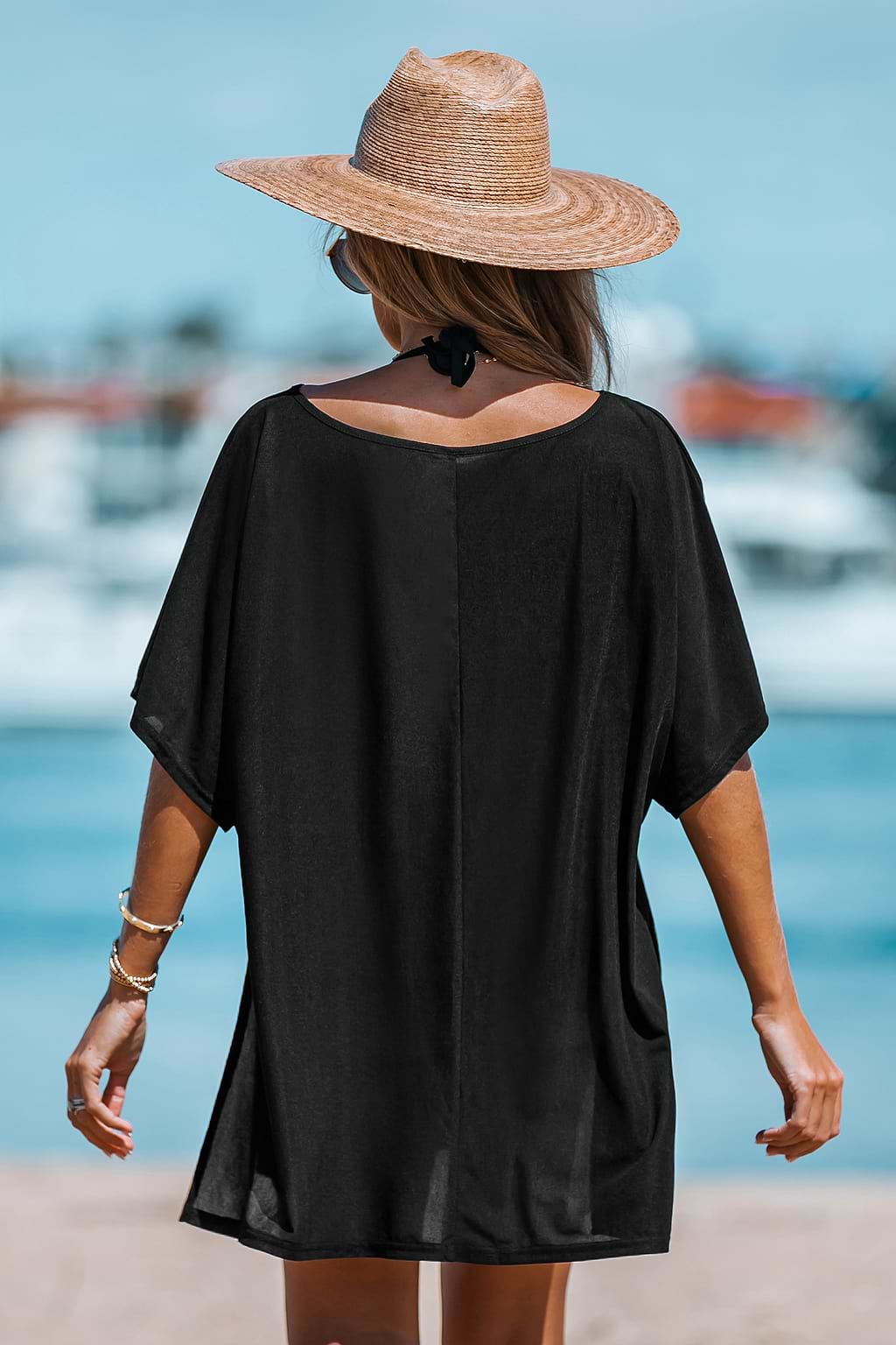 V-Neck Slit Mini Cover-Up Dress