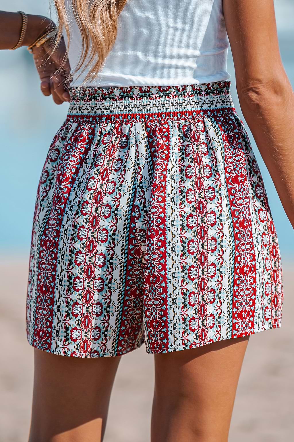Ornate Print Smocked Shorts