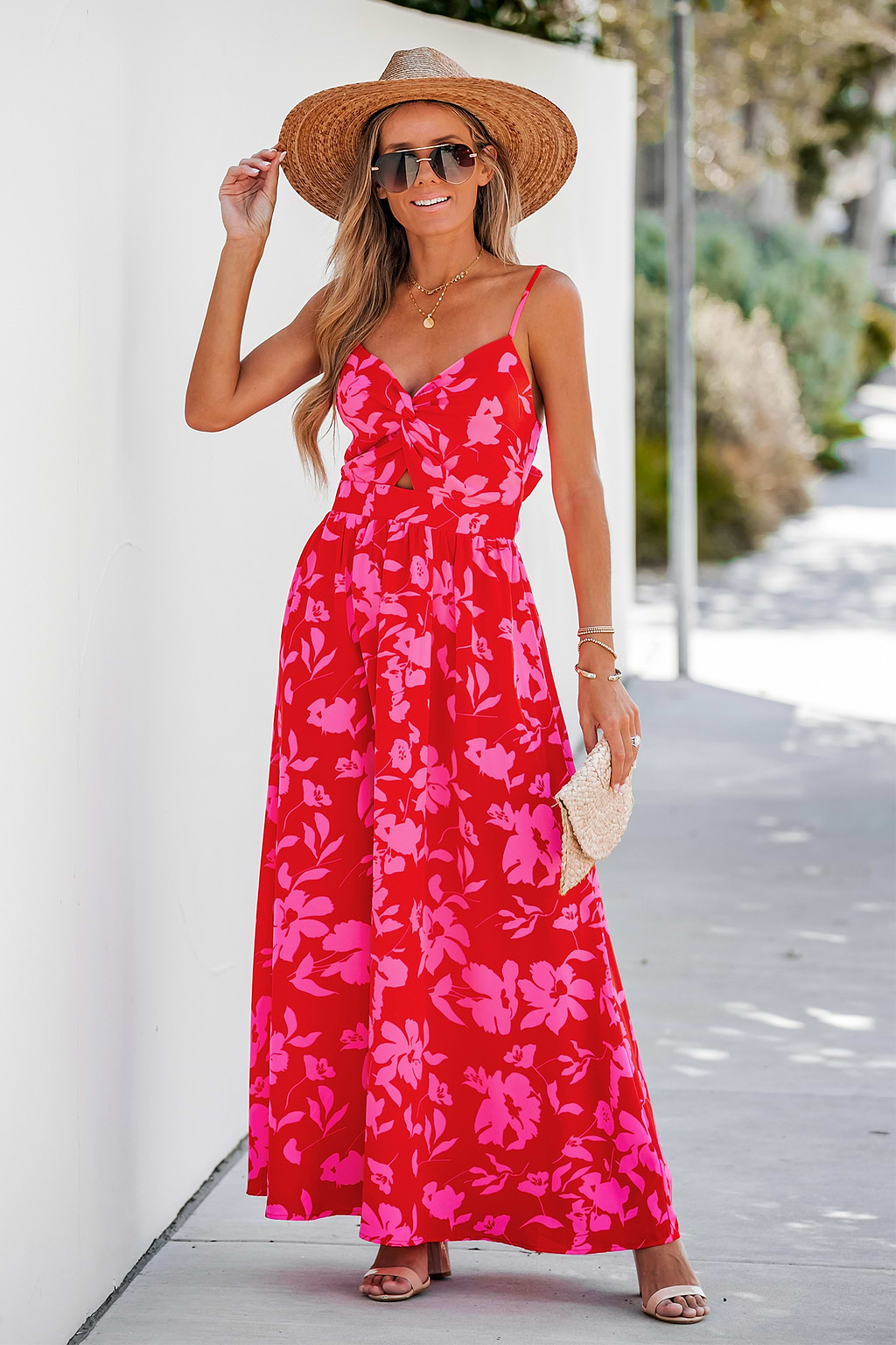 Floral Print Twist-Front Maxi Dress