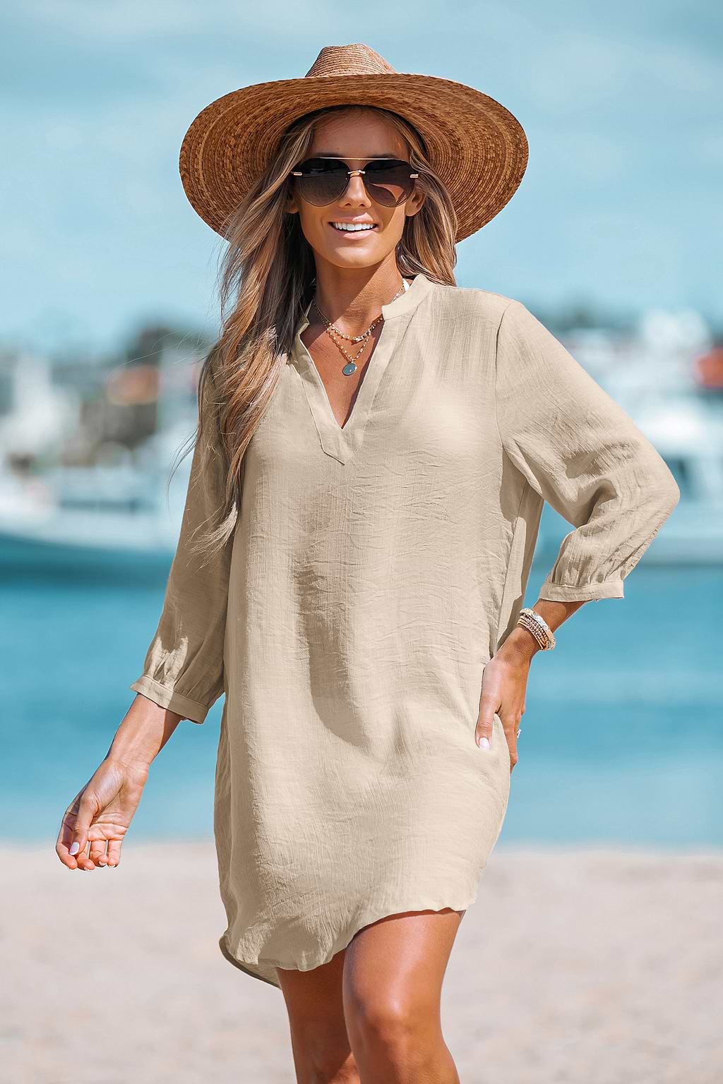 Split Neck Cover-Up Dress