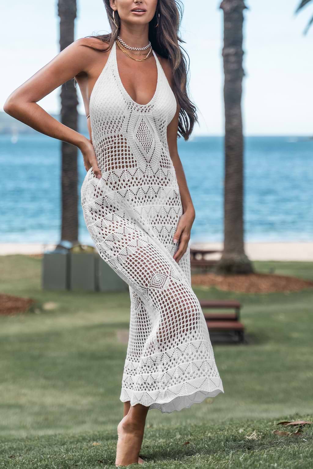 Vestido tipo halter de ganchillo