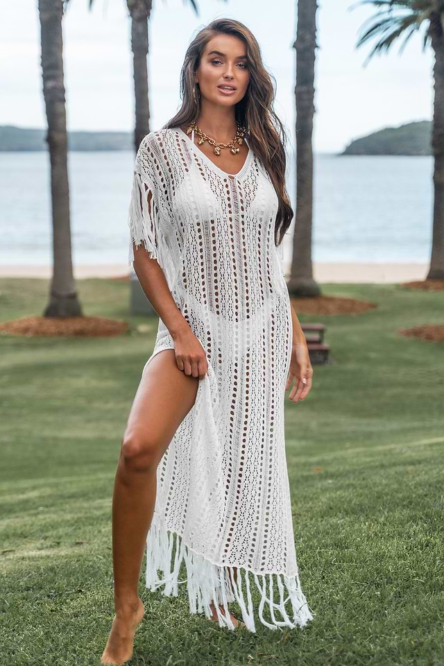 Crochet Fringe Maxi Cover-Up Dress
